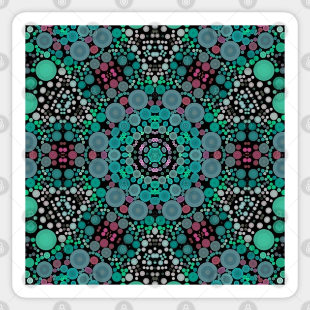 Dot Mandala Flower Blue Green and Red Sticker by WormholeOrbital